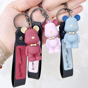 CLEARANCE! 3 Bow Teddy Bear Car Keychains, Charm Pendants in RED, BLUE, PINK